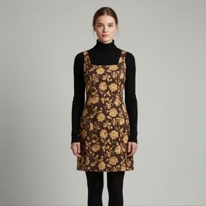 Jones New York Vintage 90s Floral Square Neck Brown Mini Dress Size 2 Petite